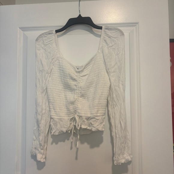Hollister Tops - Hollister White Smocked Crop Top with Puff Long Sleeves